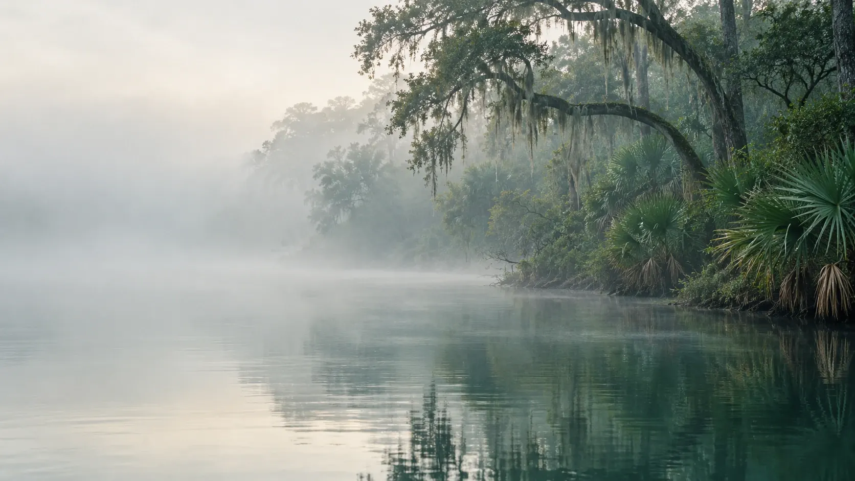 Morning light on calm river water near Greenville, South Carolina